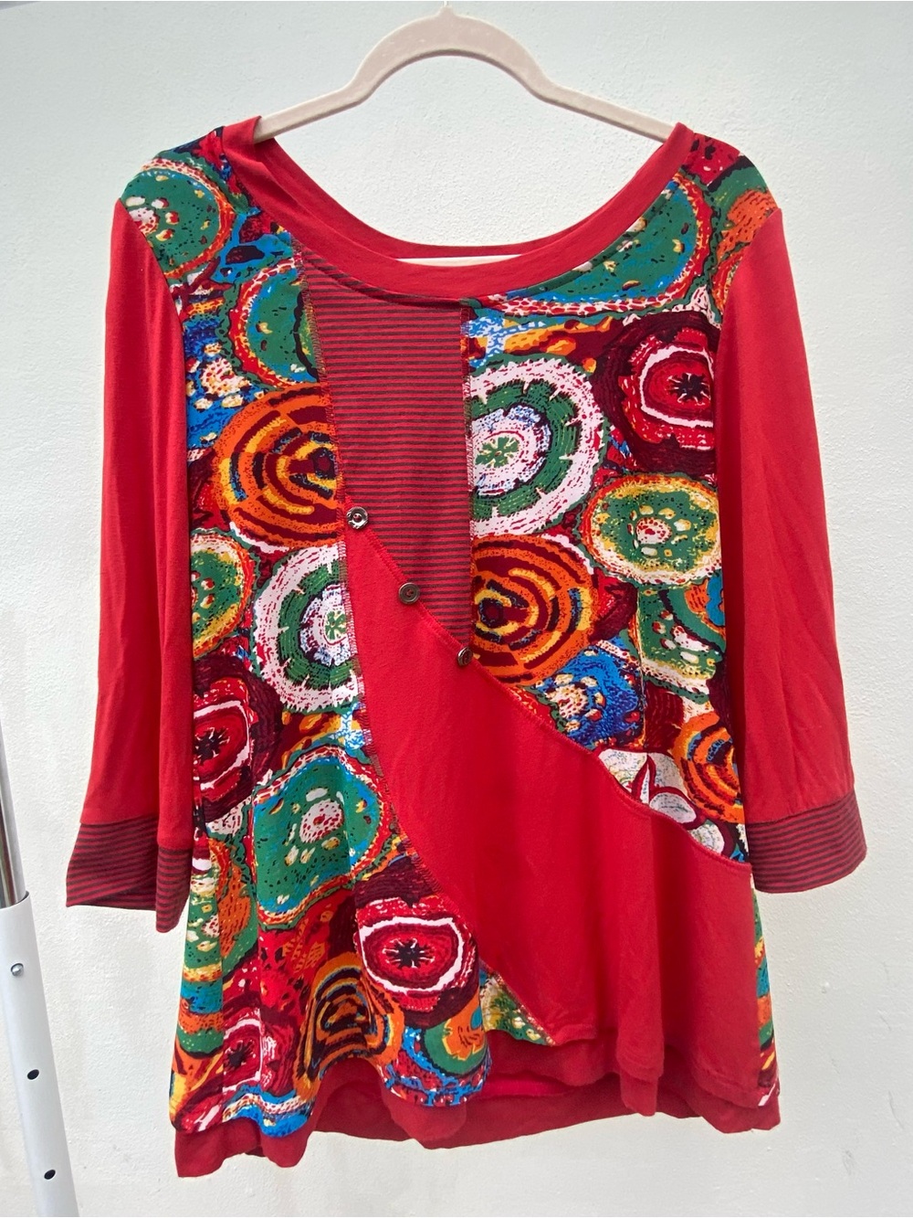 Y2K EURO Red Multicolor Mesh Mixed Media Top Size M/L